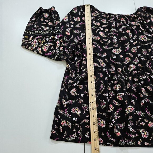 Old Navy Top Women M Black Floral Paisley Puff Sleeves Tassels Boho Whimsigoth - Picture 8 of 16